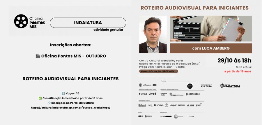 Cultura promove oficina gratuita de roteiro audiovisual dia 29 pelo Pontos MIS