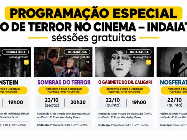 Indaiatuba terá duas noites de terror com sessões gratuitas de cinema nos dias 22 e 23 de outubro