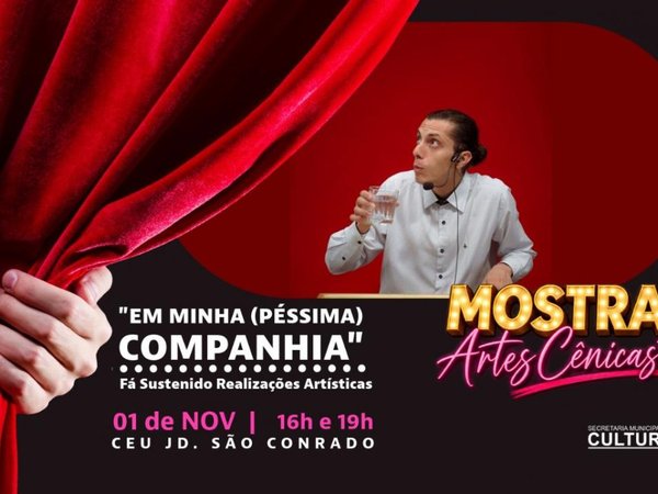 Espetáculo "Em minha (péssima) companhia" será apresentado dia 1º de novembro