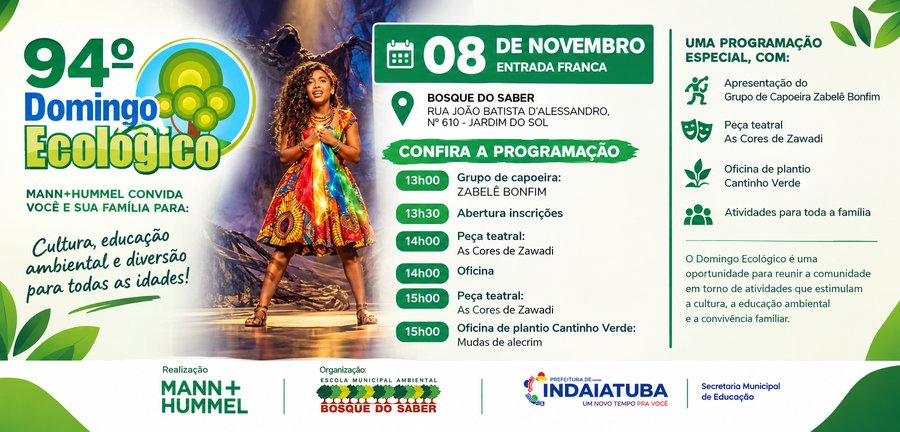 94º Domingo Ecológico será realizado no dia 8 de novembro no Bosque do Saber
